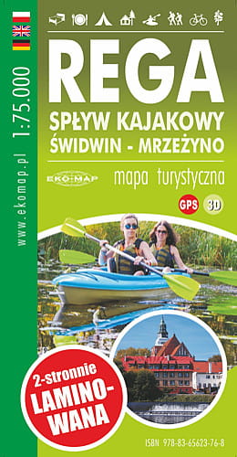 Okładka produktu: 2020 MAPA TURYSTYCZNA REGA SPŁYW KAJAKOWY ŚWIDWIN-MRZEŻYNO LAMINOWANA
