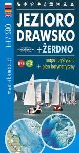 2022 JEZIORO DRAWSKO + ZERDNO MAPA TURYSTYCZNA, BATYMETRYCZNA 1:17500 GPS 3D